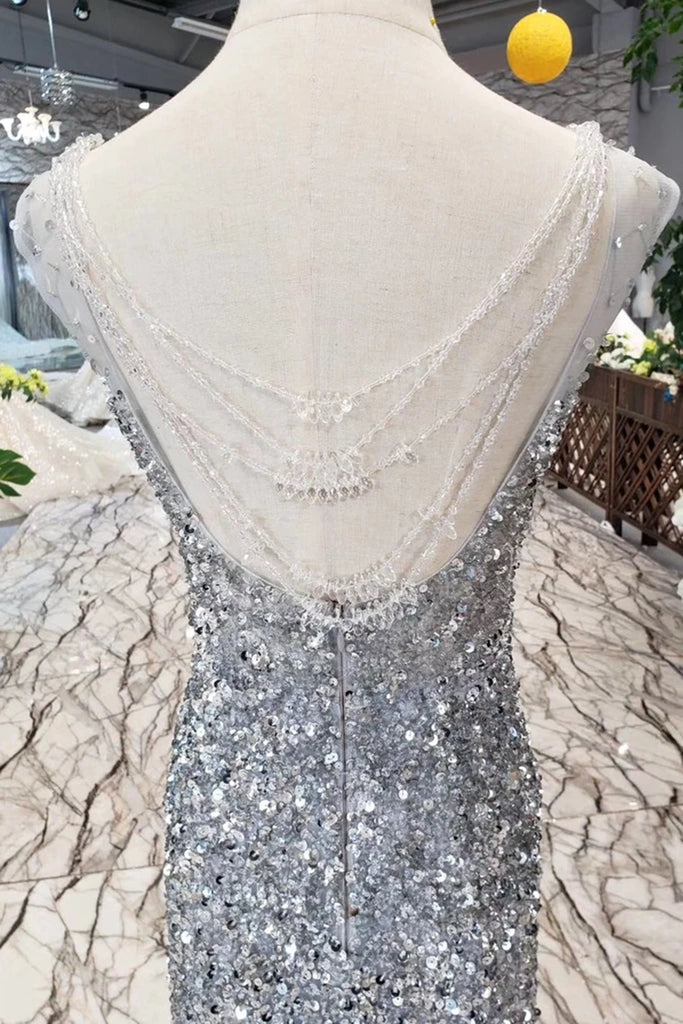 Gorgeous Mermaid Backless Silver Grey Sequins Prom Dress, Mermaid Silv abcprom Gorgeous Mermaid Backless Silver Grey Sequins Prom Dress, Mermaid Silv abcprom