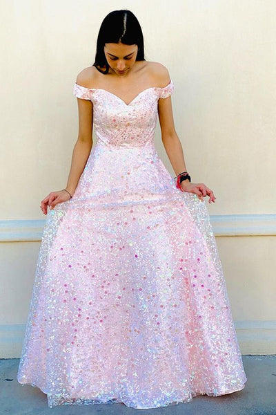 Gorgeous Off Shoulder Pink Lace Floral Long Prom Dress, Off the Shoulder Pink Formal Dress, Pink Lace Evening Dress A1835