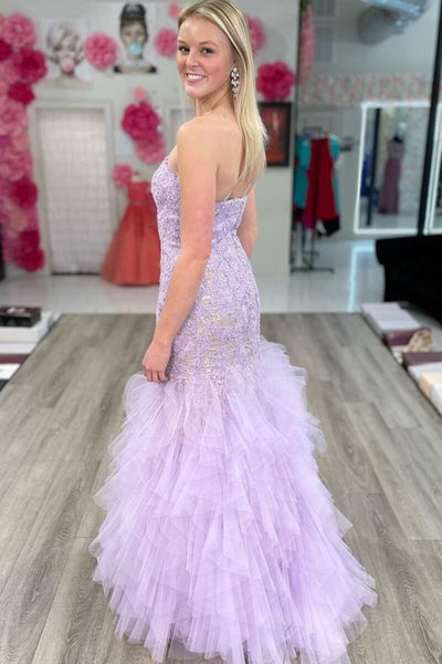 Gorgeous One Shoulder Mermaid Purple Lace Long Prom Dress, One Shoulder Purple Formal Dress, Purple Lace Evening Dress A1545