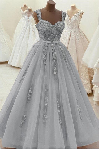 Gorgeous Sweetheart Neck Beaded Gray Floral Lace Prom Dress, Grey Floral Lace Formal Dress, Gray Evening Dress