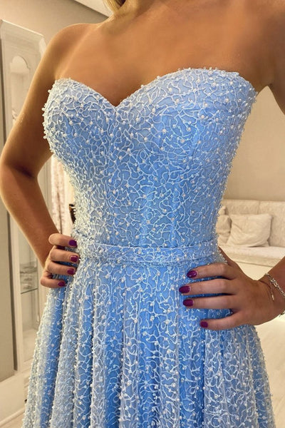 Gorgeous Sweetheart Neck Blue Long Prom Dress, Strapless Blue Formal Dress, Blue Evening Dress A1364