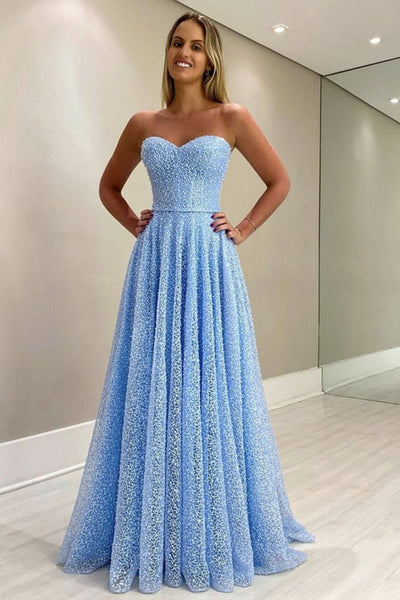 Gorgeous Sweetheart Neck Blue Long Prom Dress, Strapless Blue Formal Dress, Blue Evening Dress A1364