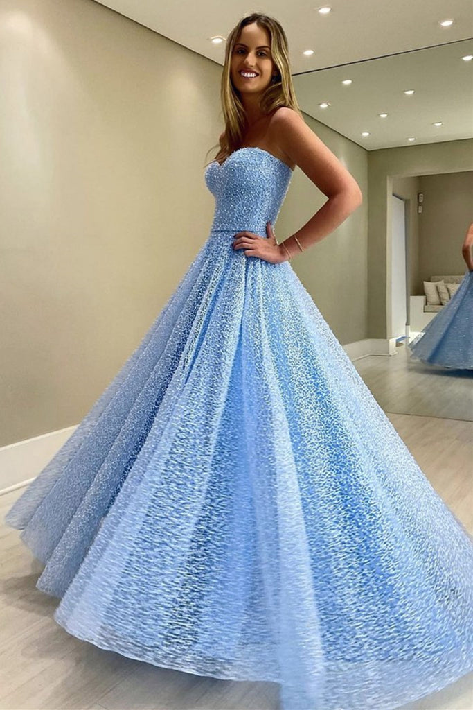 Gorgeous Sweetheart Neck Blue Long Prom Dress, Strapless Blue Formal D abcprom Gorgeous Sweetheart Neck Blue Long Prom Dress, Strapless Blue Formal D abcprom
