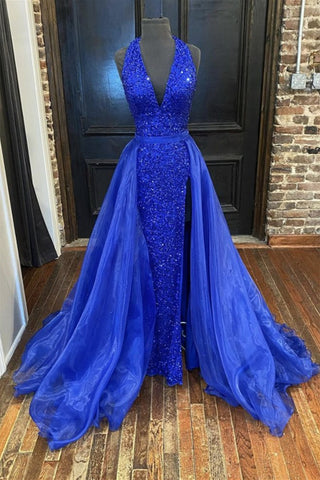 Gorgeous V Neck Mermaid Blue Sequins Long Prom Dress, Mermaid Blue Formal Dress, Blue Evening Dress A1310