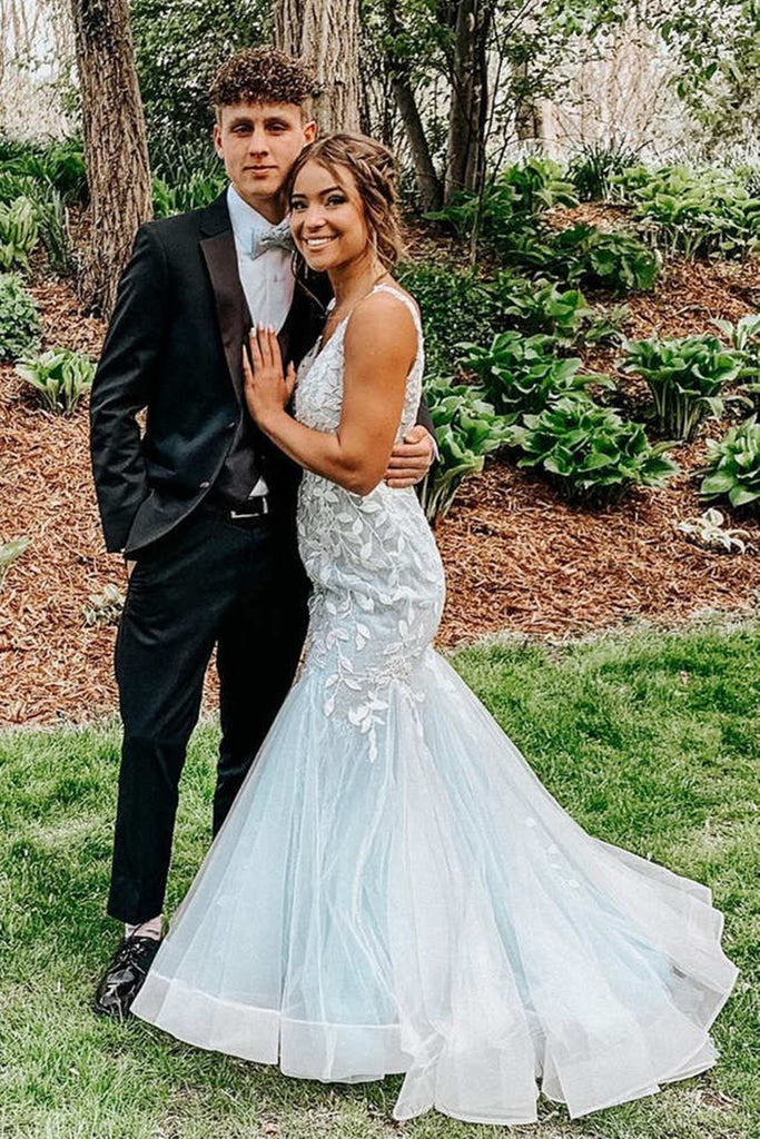 Gorgeous V Neck Mermaid Mint Green Lace Long Prom Dress, Mint Green La abcprom Gorgeous V Neck Mermaid Mint Green Lace Long Prom Dress, Mint Green La abcprom