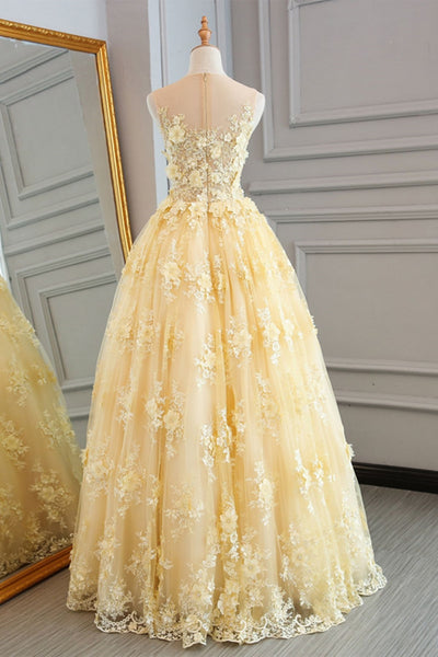 Gorgeous Yellow Lace Appliques Long Prom Dress, Yellow Lace Formal Dress, Yellow Evening Dress