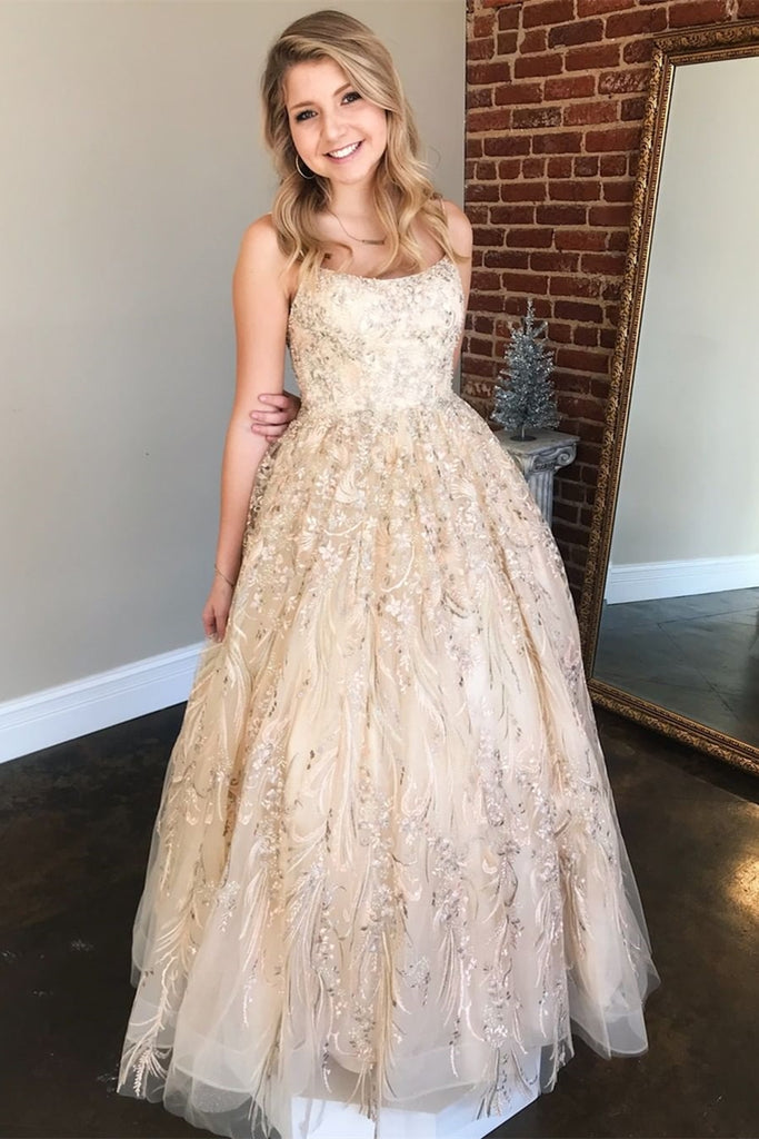 Gorgeous Custom Made Lace Appliques Champagne Long Prom Dress, Champagne Lace Formal Dress, Champagne Evening Dress, Ball Gown