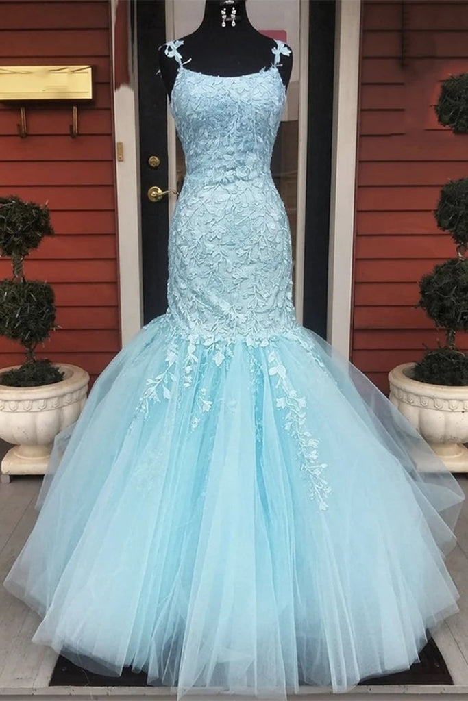 Gorgeous Mermaid Light Blue Lace Long Prom Dresses, Light Blue Mermaid abcprom Gorgeous Mermaid Light Blue Lace Long Prom Dresses, Light Blue Mermaid abcprom