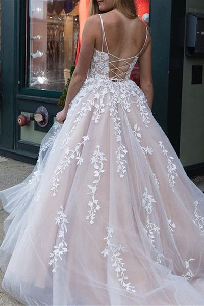 Gorgeous Open Back Long Champagne Lace Prom Dress, Champagne Lace Formal Dress, Champagne Evening Dress
