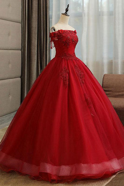 Gorgeous Strapless Burgundy Lace Beaded Long Prom Dress, Lace Burgundy Formal Evening Dress, Burgundy Lace Ball Gown