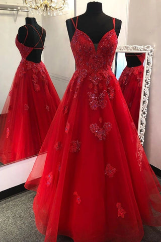 Gorgeous V Neck Backless Red Lace Prom Dress 2020, Backless Red Lace Formal Dress, Red Lace Evening Dress, Red Ball Gown
