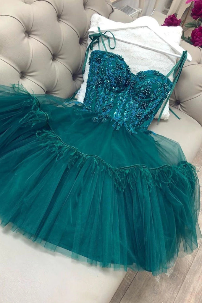 Green Beaded Lace Short Prom Dress with Straps, Short Green Lace Forma abcprom Green Beaded Lace Short Prom Dress with Straps, Short Green Lace Forma abcprom
