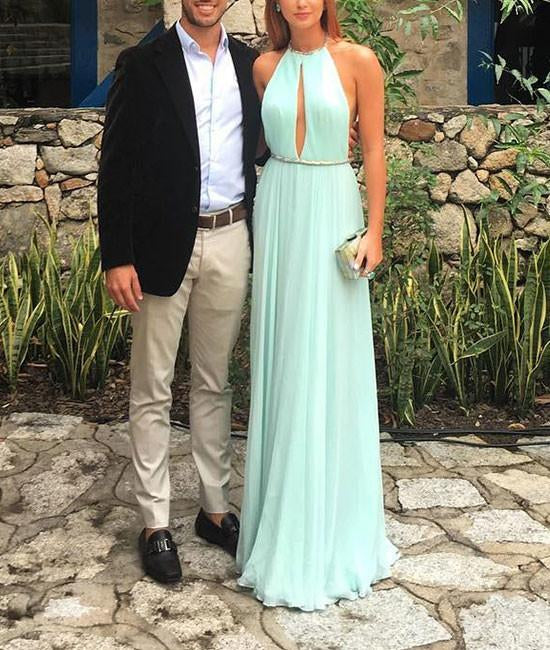 Green Halter Neck Backless Chiffon Long Prom Dress, Green Formal Dress abcprom Green Halter Neck Backless Chiffon Long Prom Dress, Green Formal Dress abcprom