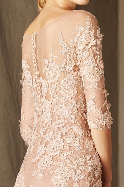 Half Sleeves Mermaid Champagne Lace Long Prom Dresses, Mermaid Champagne Formal Dresses, Champagne Lace Evening Dresses A1387