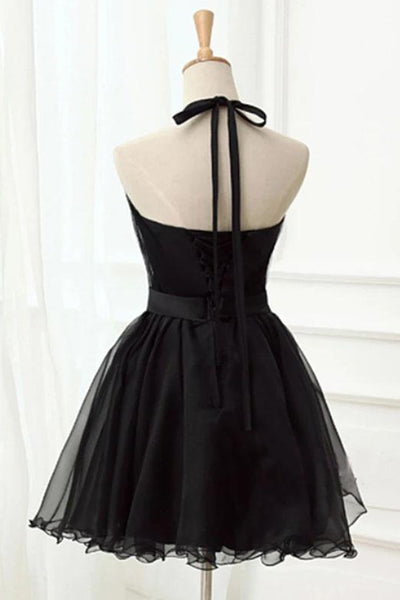Halter Neck Backless Black Short Prom Dress, Open Back Black Homecoming Dress, Short Black Formal Graduation Evening Dress