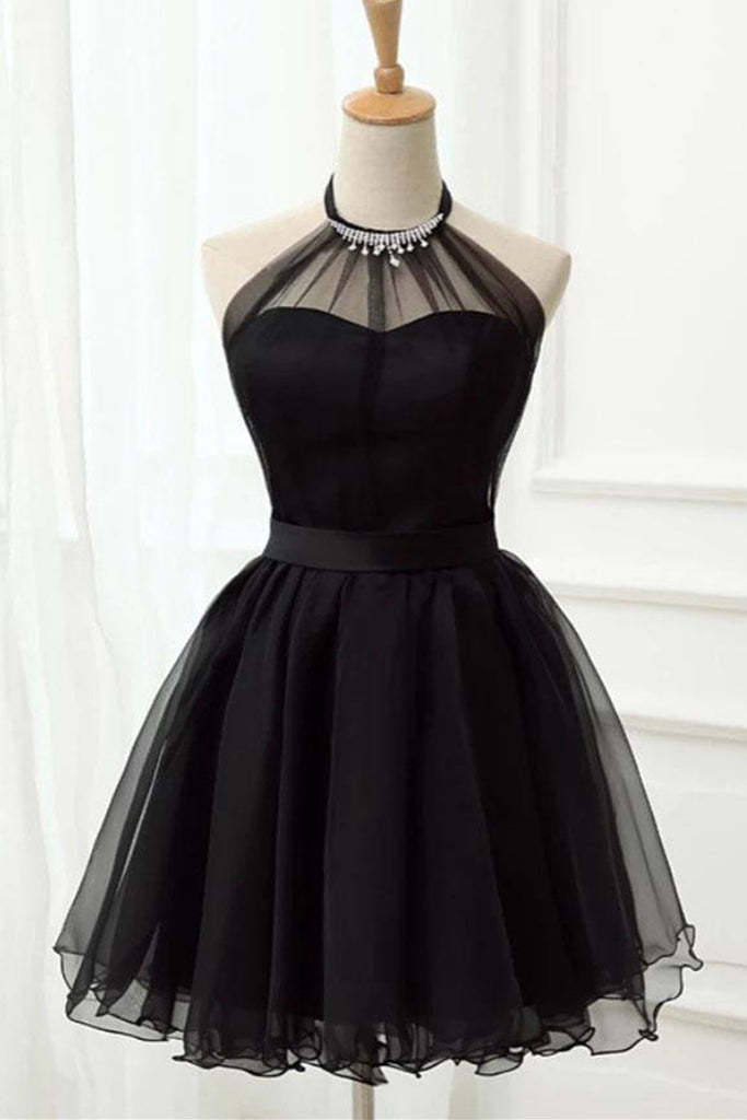 Halter Neck Backless Black Short Prom Dress, Open Back Black Homecomin abcprom Halter Neck Backless Black Short Prom Dress, Open Back Black Homecomin abcprom