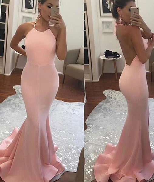 Halter Neck Mermaid Backless Yellow/Pink Prom Dresses, Yellow/Pink Mermaid Formal Dresses, Evening Dresses