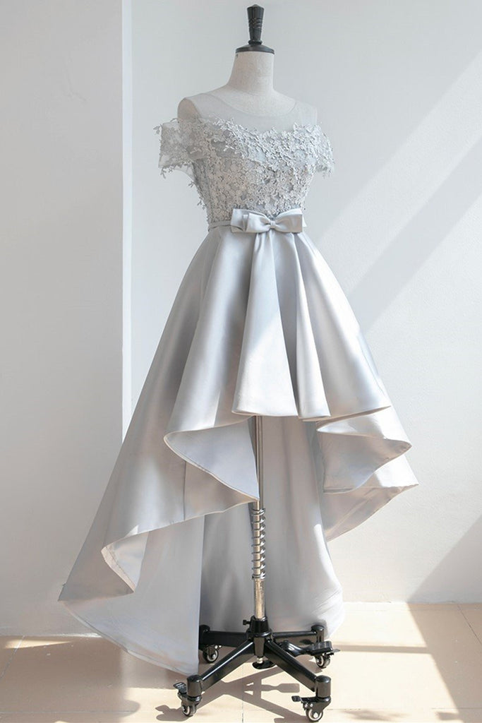 High Low Off Shoulder Gray Lace Prom Dress, Off the Shoulder Gray Home abcprom High Low Off Shoulder Gray Lace Prom Dress, Off the Shoulder Gray Home abcprom