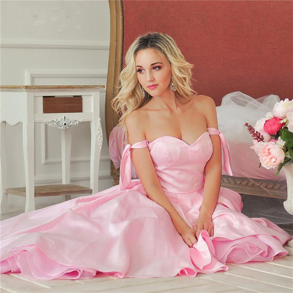 High Low Off Shoulder Pink Long Prom Dress, High Low Pink Formal Dress, Pink Evening Dress A1629