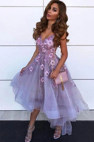 High Low V Neck Layered Purple Tulle Long Prom Dresses, High Low Lilac –  abcprom