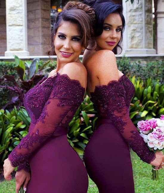 Long Sleeves Mermaid Burgundy Lace Bridesmaid Dresses, Burgundy Prom D abcprom Long Sleeves Mermaid Burgundy Lace Bridesmaid Dresses, Burgundy Prom D abcprom