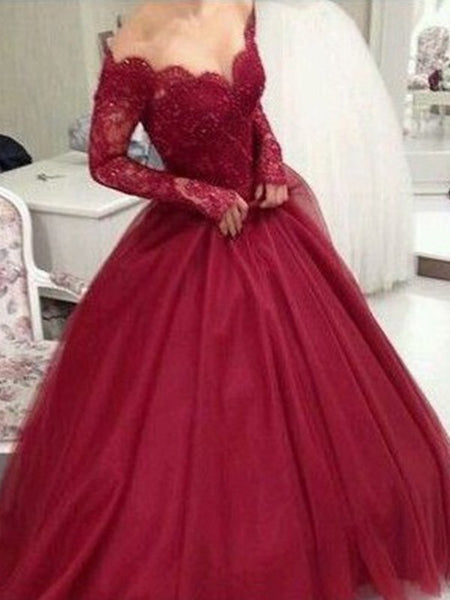 Long Sleeves Lace Royal Blue/Burgundy Long Ball Gown, Royal Blue/Burgundy Long Sleeve Lace Long Prom Dresses, Formal Dresses