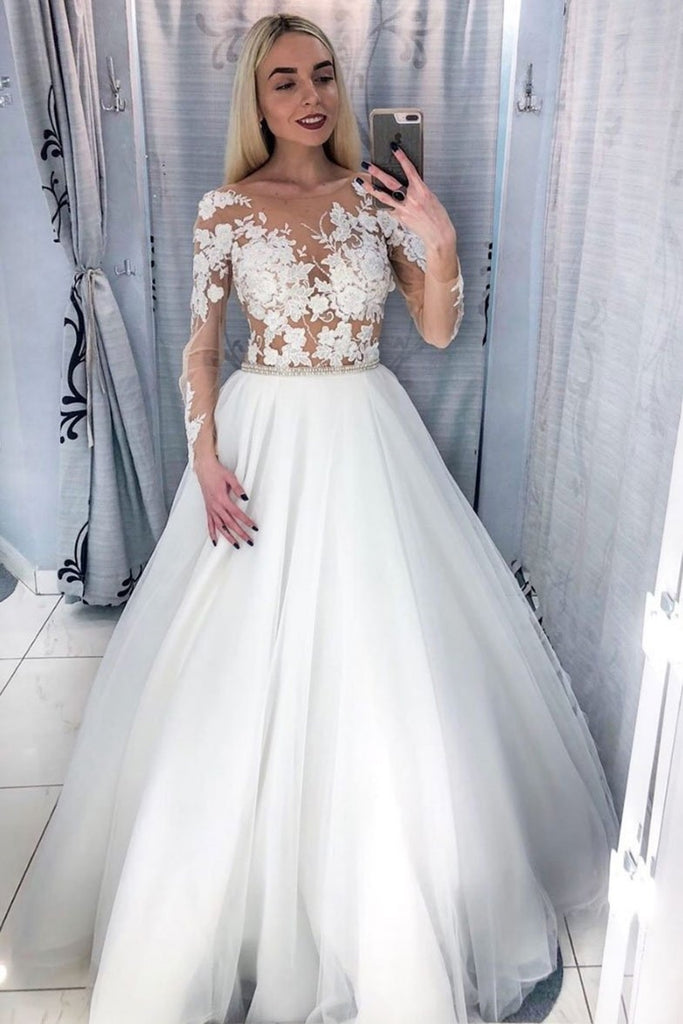 Long Sleeves White Lace Appliques Wedding Prom Dress, Long Sleeves Whi abcprom Long Sleeves White Lace Appliques Wedding Prom Dress, Long Sleeves Whi abcprom