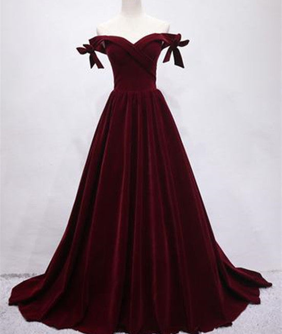 Maroon Off Shoulder Velvet Long Prom Dress, Off Shoulder Maroon Gradua abcprom Maroon Off Shoulder Velvet Long Prom Dress, Off Shoulder Maroon Gradua abcprom