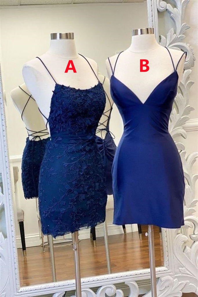 Mermaid Backless Blue Lace Prom Dress, V Neck Blue Homecoming Dress, Blue Lace Formal Evening Dress A1652