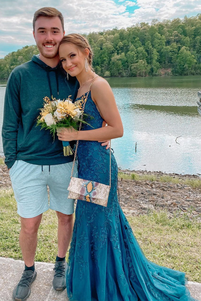 Mermaid Backless Teal Lace Long Prom Dress, Teal Lace Formal Dress, Me abcprom Mermaid Backless Teal Lace Long Prom Dress, Teal Lace Formal Dress, Me abcprom