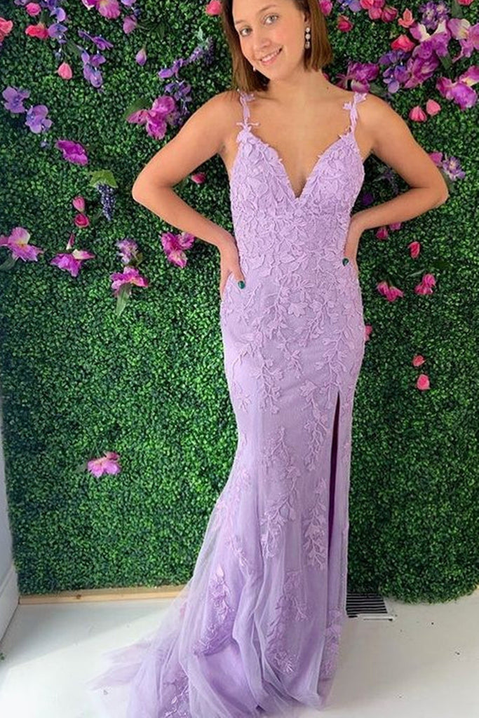 Mermaid Backless V Neck Purple Lace Long Prom Dress, Mermaid Purple Tu abcprom Mermaid Backless V Neck Purple Lace Long Prom Dress, Mermaid Purple Tu abcprom