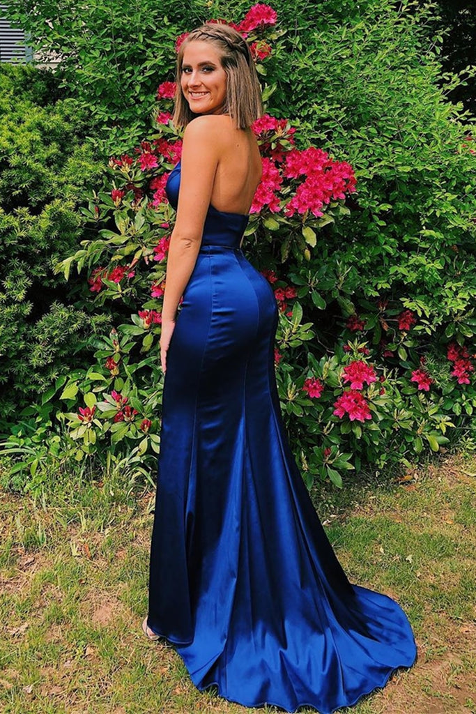 two piece royal blue homecoming dress MACloth High Neck Sexy 2 Piece Mermaid Prom Dress Royal Blue Formal Evening Gown Royal Blue / Tea Length / US8