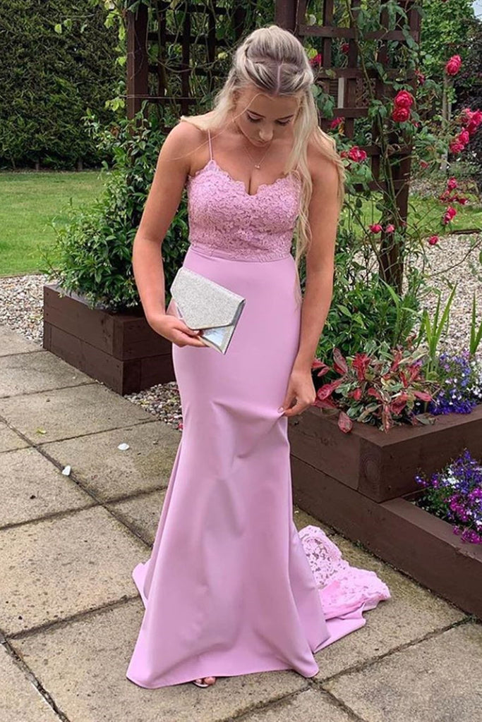 Mermaid Lavender Lace Long Prom Dress with Train, Lavender Lace Formal abcprom Mermaid Lavender Lace Long Prom Dress with Train, Lavender Lace Formal abcprom