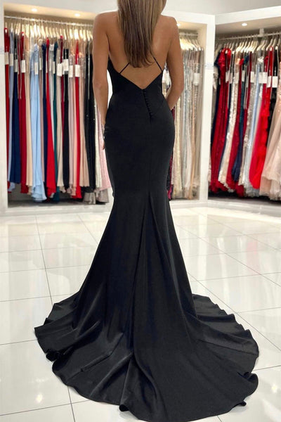 Mermaid V Neck Backless Black Long Prom Dress, Mermaid Black Formal Graduation Evening Dress A1466