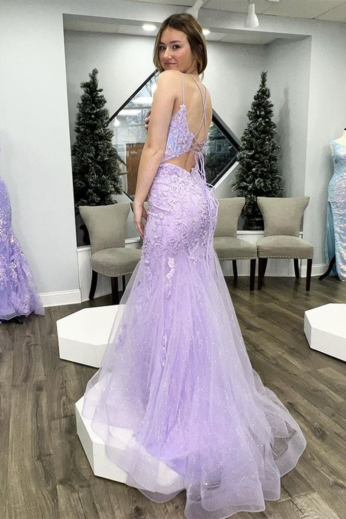 Mermaid V Neck Purple Lace Long Prom Dress, Mermaid Purple Formal Dres abcprom Mermaid V Neck Purple Lace Long Prom Dress, Mermaid Purple Formal Dres abcprom
