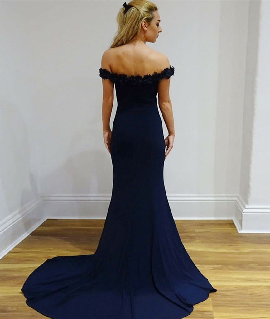 Mermaid Off Shoulder Appliques Navy Blue Long Prom Dresses, Mermaid Na abcprom Mermaid Off Shoulder Appliques Navy Blue Long Prom Dresses, Mermaid Na abcprom