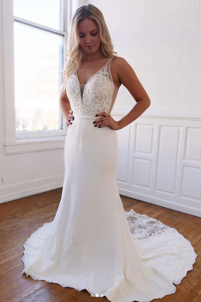 fitted lace wedding dress Mermaid V Neck Long Lace White Prom Dress, V Neck Mermaid Lace White F abcprom fitted lace wedding dress Mermaid V Neck Long Lace White Prom Dress, V Neck Mermaid Lace White F abcprom