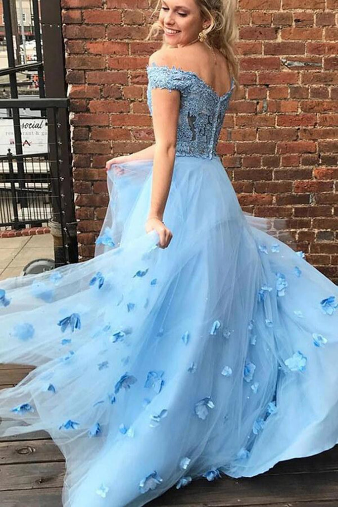 Off Shoulder 2 Pieces Light Blue Lace Long Prom Dress, Off the Shoulde abcprom Off Shoulder 2 Pieces Light Blue Lace Long Prom Dress, Off the Shoulde abcprom