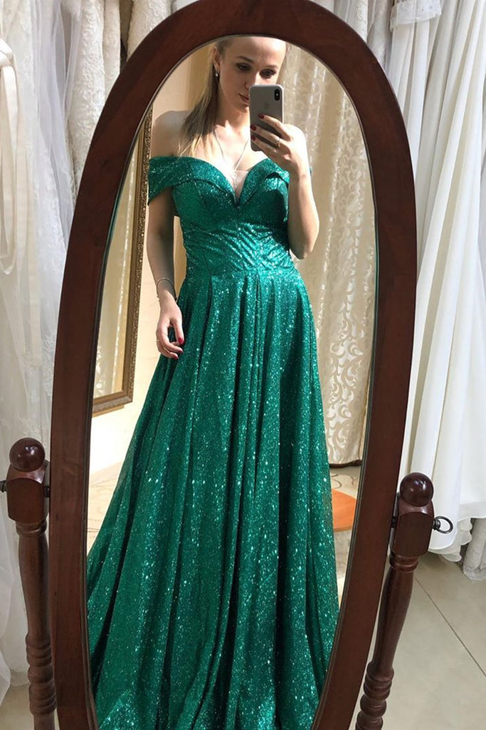 Off Shoulder Bling Bling Green Sequins Long Prom Dress, Off the Should – abcprom Off Shoulder Bling Bling Green Sequins Long Prom Dress, Off the Should – abcprom