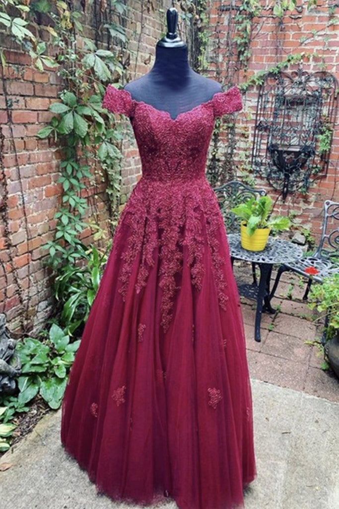 Off Shoulder Burgundy Lace Prom Dress, Off the Shoulder Burgundy Forma abcprom Off Shoulder Burgundy Lace Prom Dress, Off the Shoulder Burgundy Forma abcprom