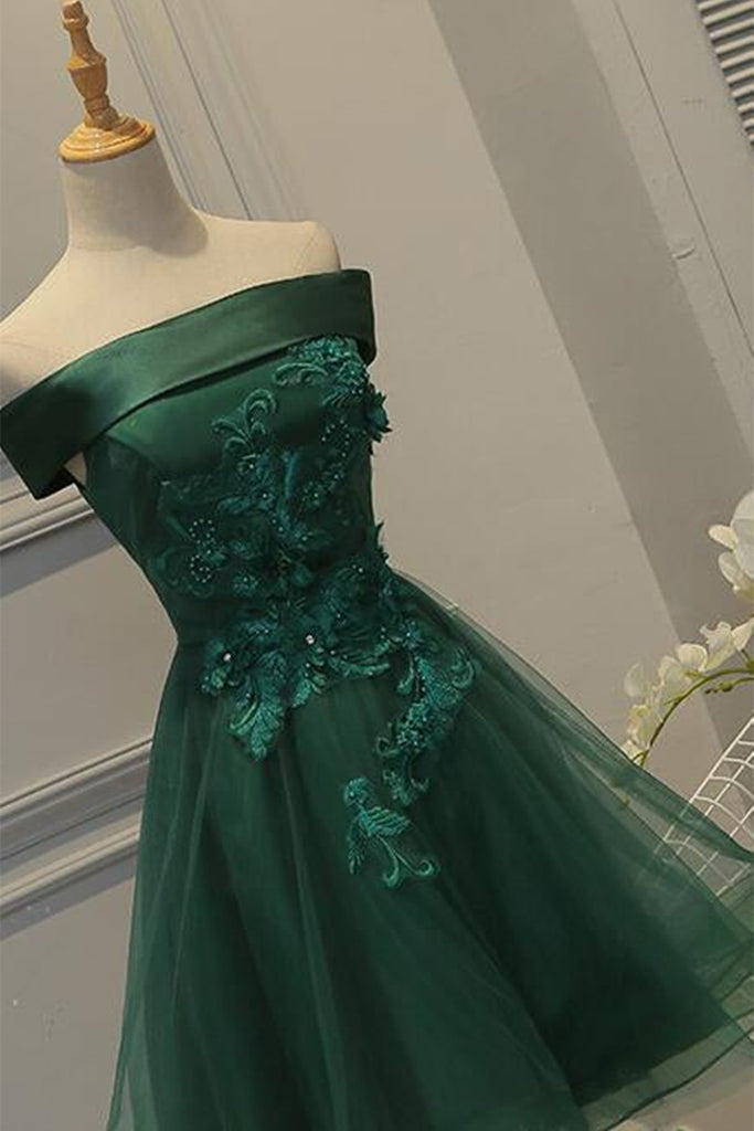 Off Shoulder Green Lace Floral Prom Dress, Short Green Lace Homecoming abcprom Off Shoulder Green Lace Floral Prom Dress, Short Green Lace Homecoming abcprom