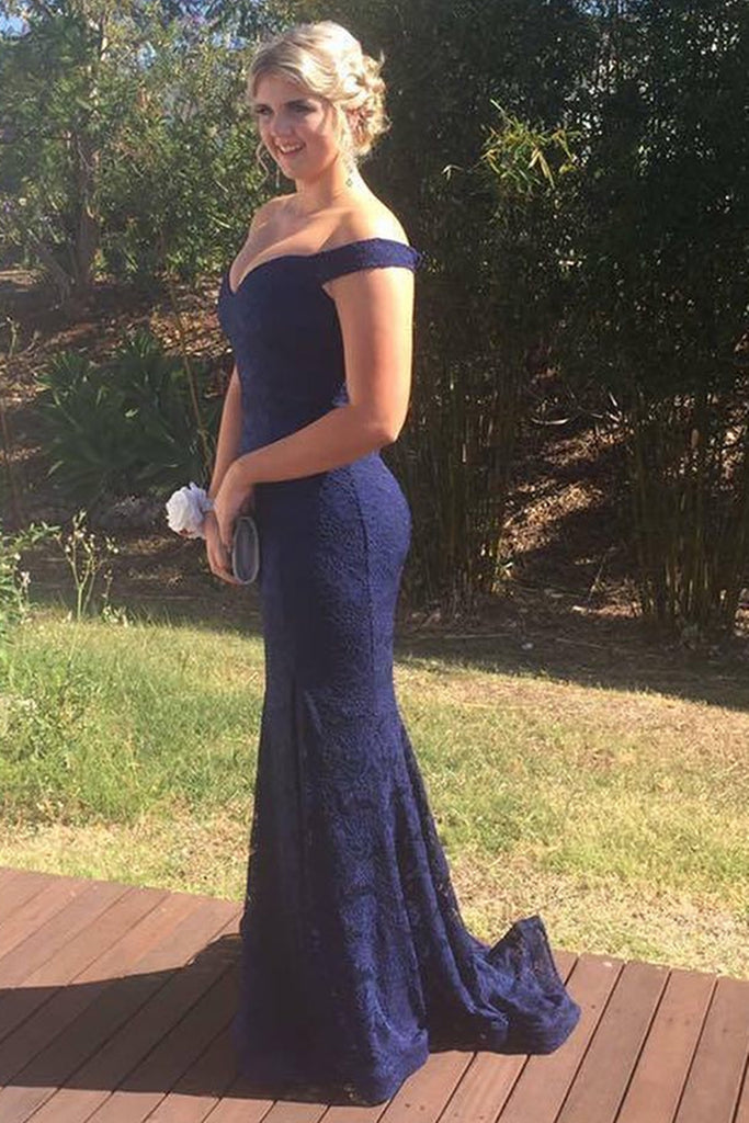 Off Shoulder Mermaid Navy Blue Lace Prom Dress, Mermaid Navy Blue Brid abcprom Off Shoulder Mermaid Navy Blue Lace Prom Dress, Mermaid Navy Blue Brid abcprom
