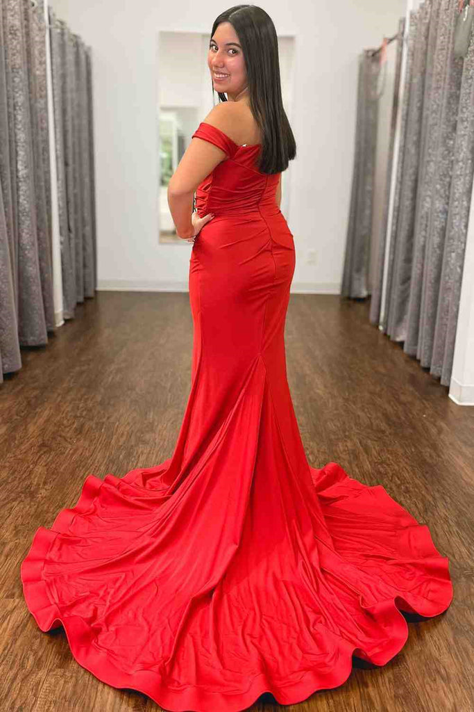 Off Shoulder Mermaid Red Long Prom Dress, Off the Shoulder Red Formal