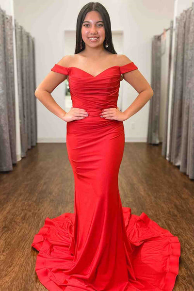 Off Shoulder Mermaid Red Long Prom Dress, Off the Shoulder Red Formal Dress, Red Evening Dress A1809