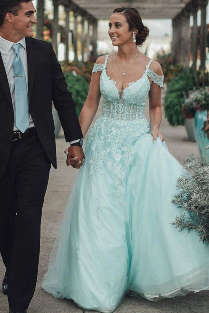 Off Shoulder Mint Green Lace Tulle Long Prom Dress, Mint Green Lace Fo abcprom Off Shoulder Mint Green Lace Tulle Long Prom Dress, Mint Green Lace Fo abcprom