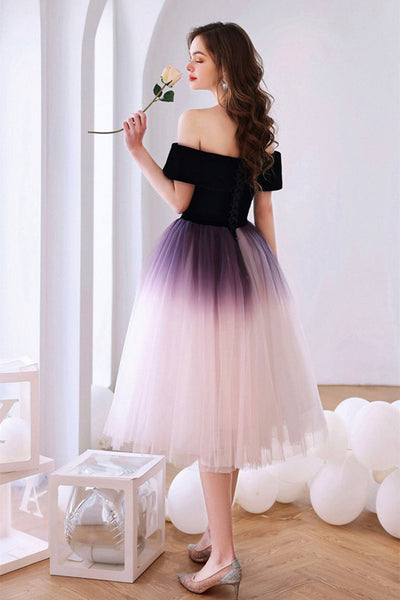 Off Shoulder Ombre Tulle Short Prom Homecoming Dress, Ombre Formal Graduation Evening Dress A1627