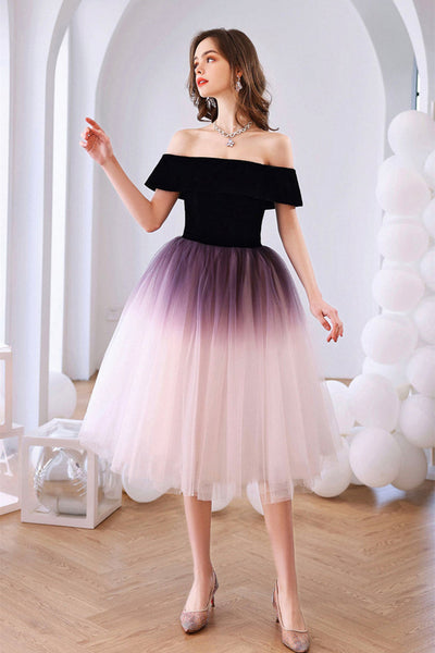 Off Shoulder Ombre Tulle Short Prom Homecoming Dress, Ombre Formal Graduation Evening Dress A1627