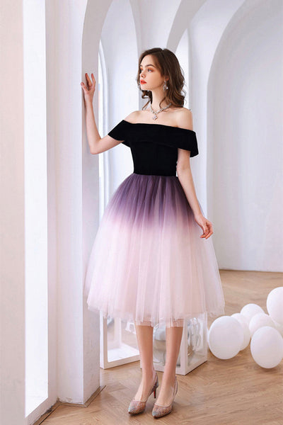 Off Shoulder Ombre Tulle Short Prom Homecoming Dress, Ombre Formal Graduation Evening Dress A1627