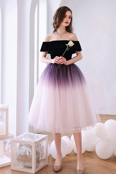Off Shoulder Ombre Tulle Short Prom Homecoming Dress, Ombre Formal Graduation Evening Dress A1627