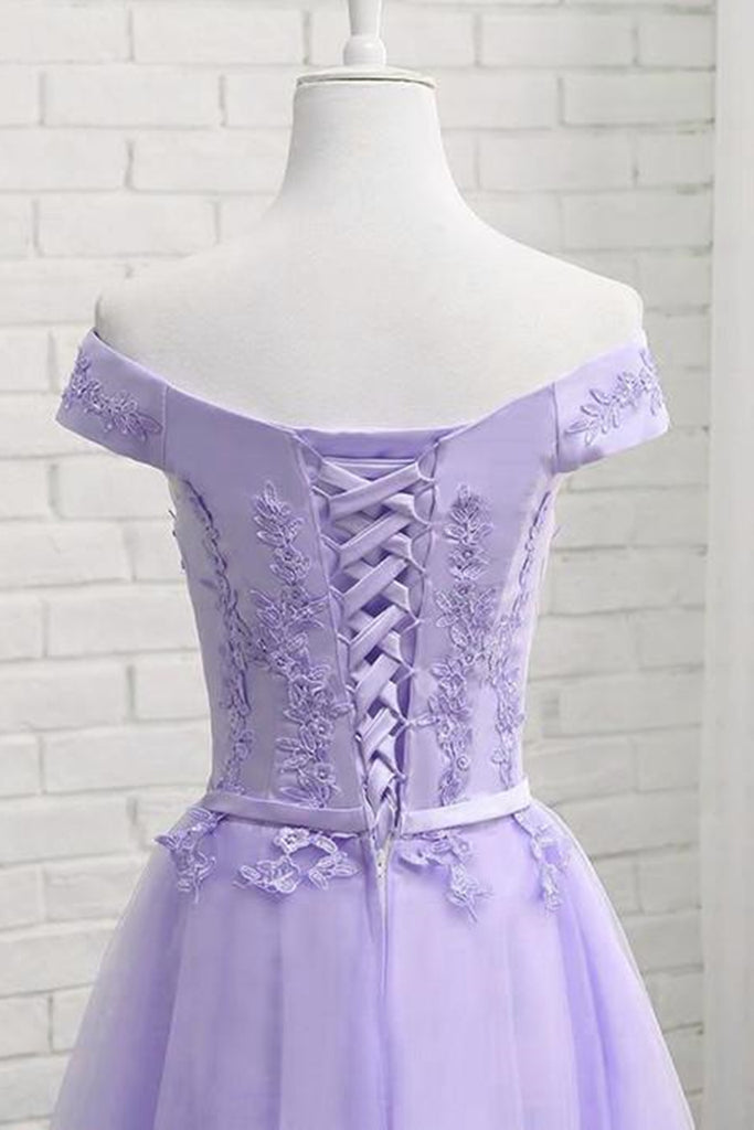 Off Shoulder Purple Lace Short Prom Dress, Lilac Lace Homecoming Dress –  abcprom